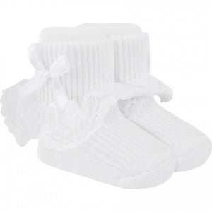 White Lace Ruffle Dress Socks with Bows | 0-9M 9-18M 18-24M