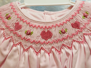 Pink Heart Bishop Smocked Dress | 2T 4T