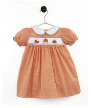 Orange Check Pumpkin Smocked Dress with Bloomers | 12 or 24 Months