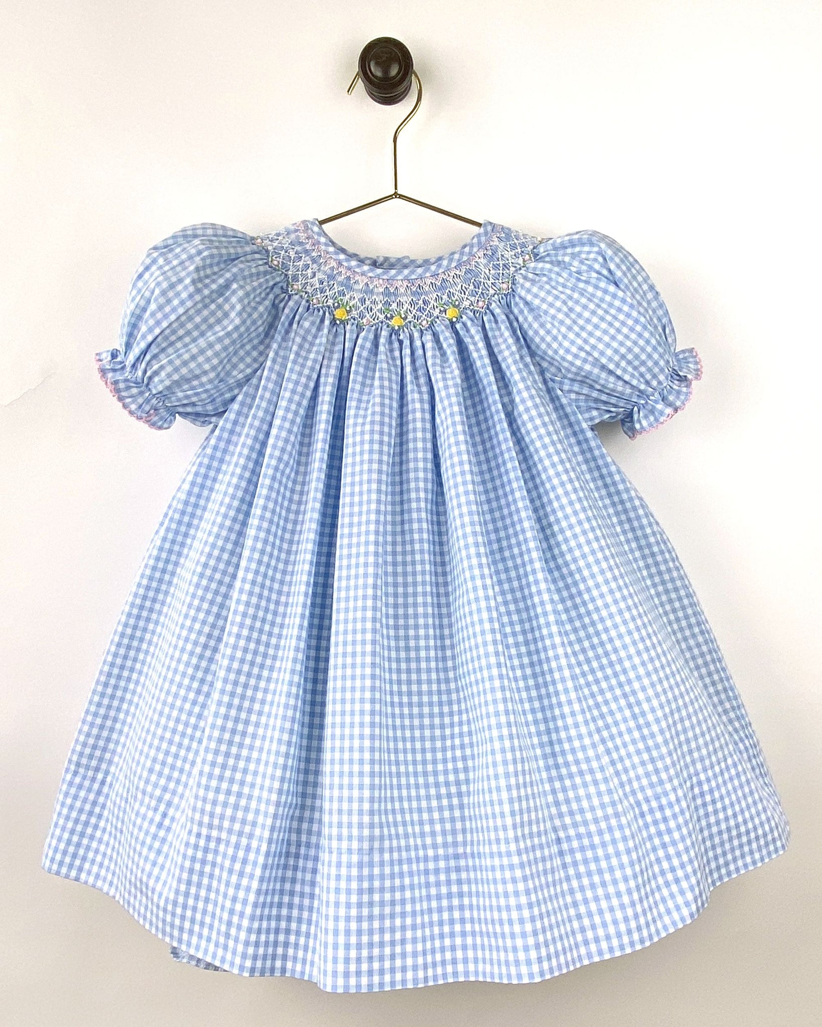 Blue Gingham Bishop Smocked Dress Set with Yellow Flowers | 24 Months –  Little Footprints Children's Shop