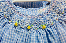 Blue Gingham Bishop Smocked Dress Set with Yellow Flowers | 12 or 24 Months