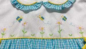 Turquoise Gingham Butterfly Embroidered Sundress Set | 12 18 24 Months