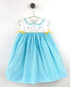 Turquoise Gingham Butterfly Embroidered Sundress | 2T 3T 4T