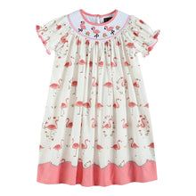 White & Pink Flamingos Smocked Bishop Dress * 12-24 Months 2T 6 Years