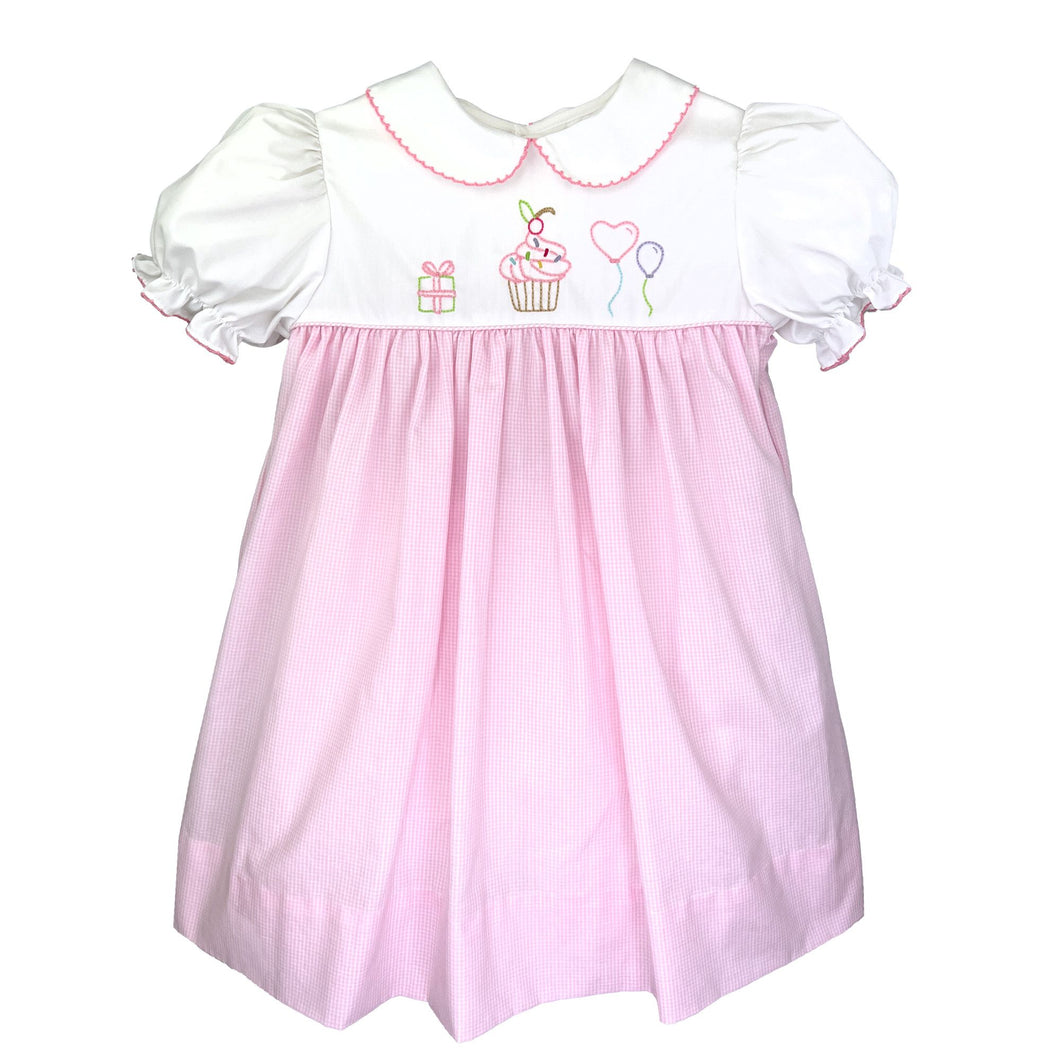 Pink Check Birthday Embroidered Dress Set | 18 Months
