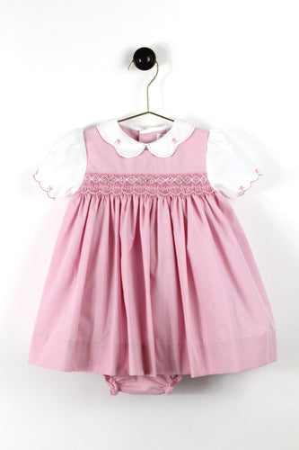 Pink Floral Embroidered Smocked Dress with Bloomers | 12 or 18 Months