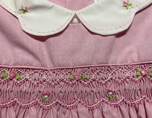 Pink Floral Embroidered Smocked Dress with Bloomers | 12 or 18 Months