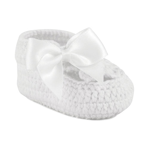 White Crochet Booties with Bow Newborn Preemie