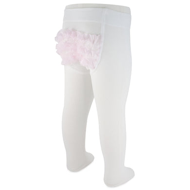 White Baby Girls Tights with Pink Ruffles | 0-9M 9-18M