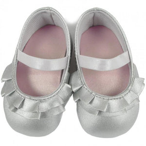 Silver Leather Like Ruffle Skimmer Shoes | Size 1