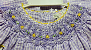 Yellow Lavender Check Bishop Smocked Angelwing Dress | 4T