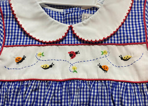 Blue Gingham Sundress with Ladybug Embroidery | 2T