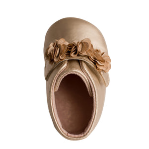 Champagne Metallic Booties with Flowers | Baby Size 1 2 3 4