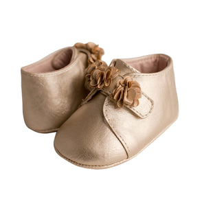 Champagne Metallic Booties with Flowers | Baby Size 1 2 3 4