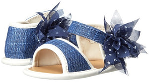 Navy Linen Soft Sole Sandals with Flower | Baby Size 3
