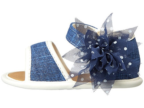 Navy Linen Soft Sole Sandals with Flower | Baby Size 3