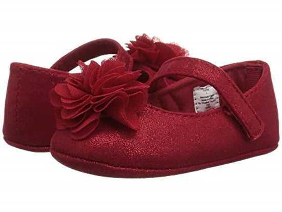 Red Sparkle Shimmer Mary Jane Shoes with Flower by Baby Deer | Baby Size 3