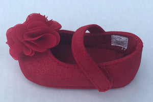 Red Sparkle Shimmer Mary Jane Shoes with Flower by Baby Deer | Baby Size 3