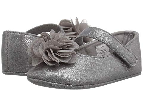 Silver Sparkle Shimmer Mary Jane Shoes with Flower | Baby Size 0 1