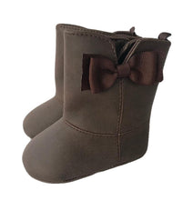 Chocolate Faux Leather Boot with Grosgrain Bow | Baby Size 0 1 2 3