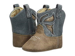 Denim Brown Distressed Western Boot with Butterfly Chop Out | Baby Size 3