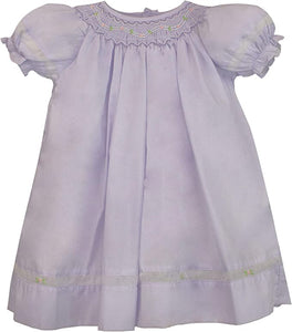 Lavender Smocked Daygown with Voile Insert and Bonnet | Preemie or Newborn