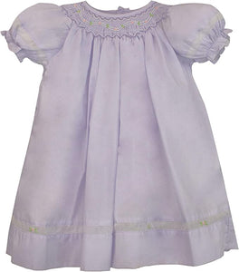 Lavender Smocked Daygown with Voile Insert and Bonnet | 3 Months