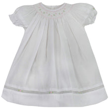 White & Pink Smocked Daygown with Voile Insert & Bonnet | Preemie or Newborn