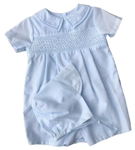 Blue Diamond Smocked Romper with Hat | 6 Months