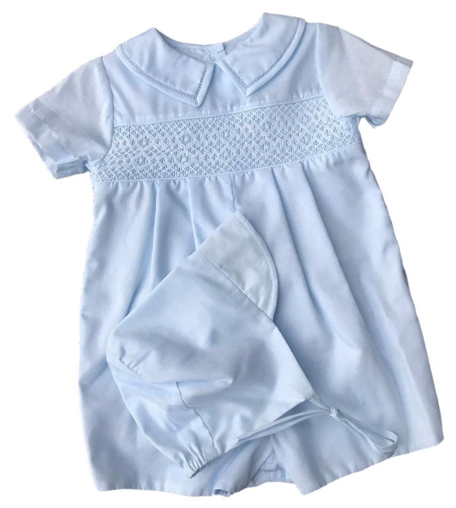 Blue Diamond Smocked Romper with Hat | 3 or 9 Months