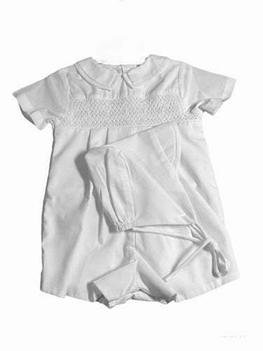 White Diamond Smocked Romper with Hat | 6 Months