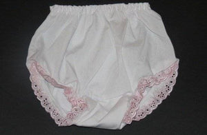 White & Pink Trimmed Eyelet Bloomers Diaper Cover | Newborn Infant Toddler