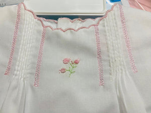White Pink Flower Embroidered Heirloom Diaper Set | 6 Months