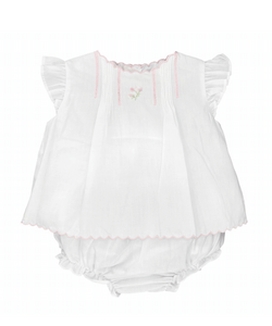 White Pink Flower Embroidered Heirloom Diaper Set | 6 9 Months