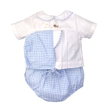 Blue Check Dog Embroidered Diaper Set with Hat | Newborn