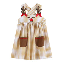 Fawn Brown Gingham Reindeer Pocket Jumper Dress | 2T 3T 4T 5Y 6Y