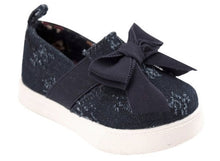 Distressed Denim Side Gore Slip on Shoes with Bow * Toddler 4 5 6