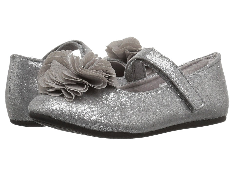 Silver Sparkle Shimmer Mary Jane Shoes w/Flower * Baby Toddler 3 4 5 6 7