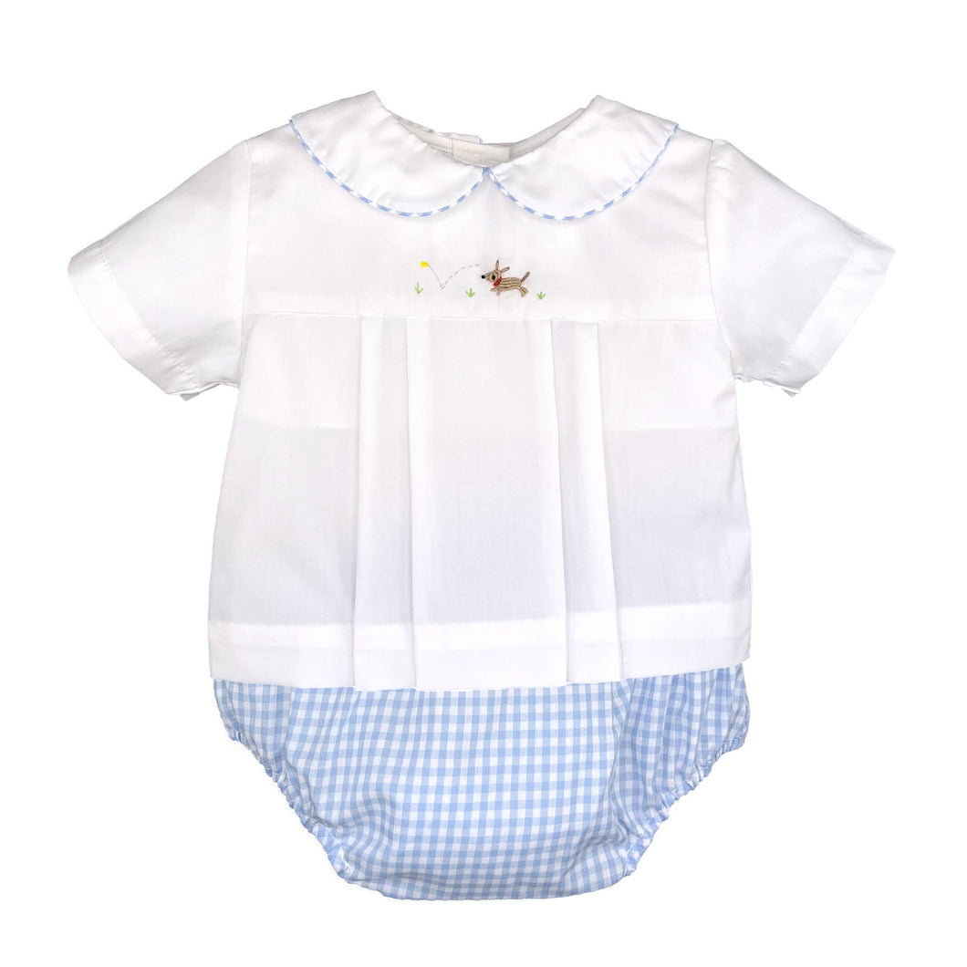 Blue Check Dog Embroidered Diaper Set | 3 6 9 Months