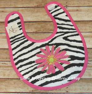 Zebra Pink Daisy Bib with Flower Applique