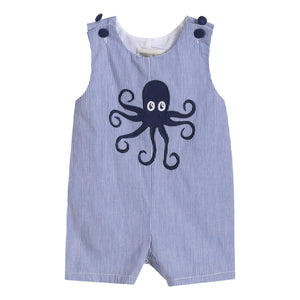 Blue Stripe Octopus Shortalls | 2T