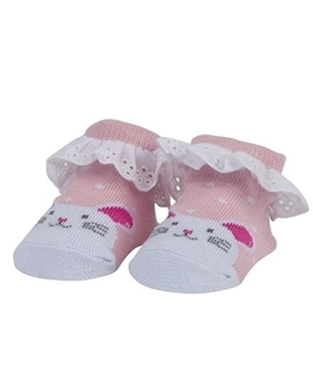 Bunny Pink and White Eyelet Ruffle Socks by Maison Chic * 0-6 Months