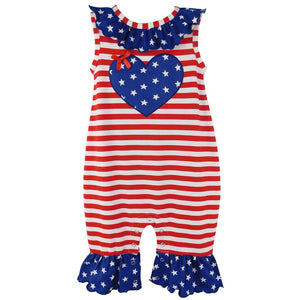 Fourth Of July Heart America Flag Baby Girls' Romper by AnnLoren * 6-12 Months