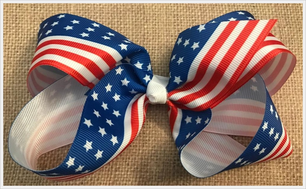 Red White and Blue American Flag Hair Bow 6