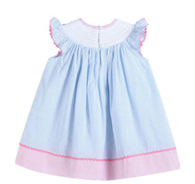 Pink & Blue Striped Smocked Bishop Dress with Anchor | 5Y 6Y