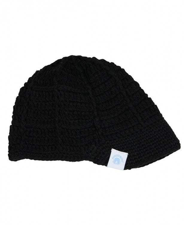 Black Handmade Crocheted Beanie w/Brim | 0-6M 6-12M 12-24M 2T-4T