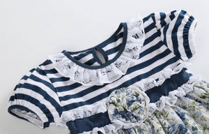 Blue Rose and Stripes Dress and Short Set | 2T 3T 5Y 6Y