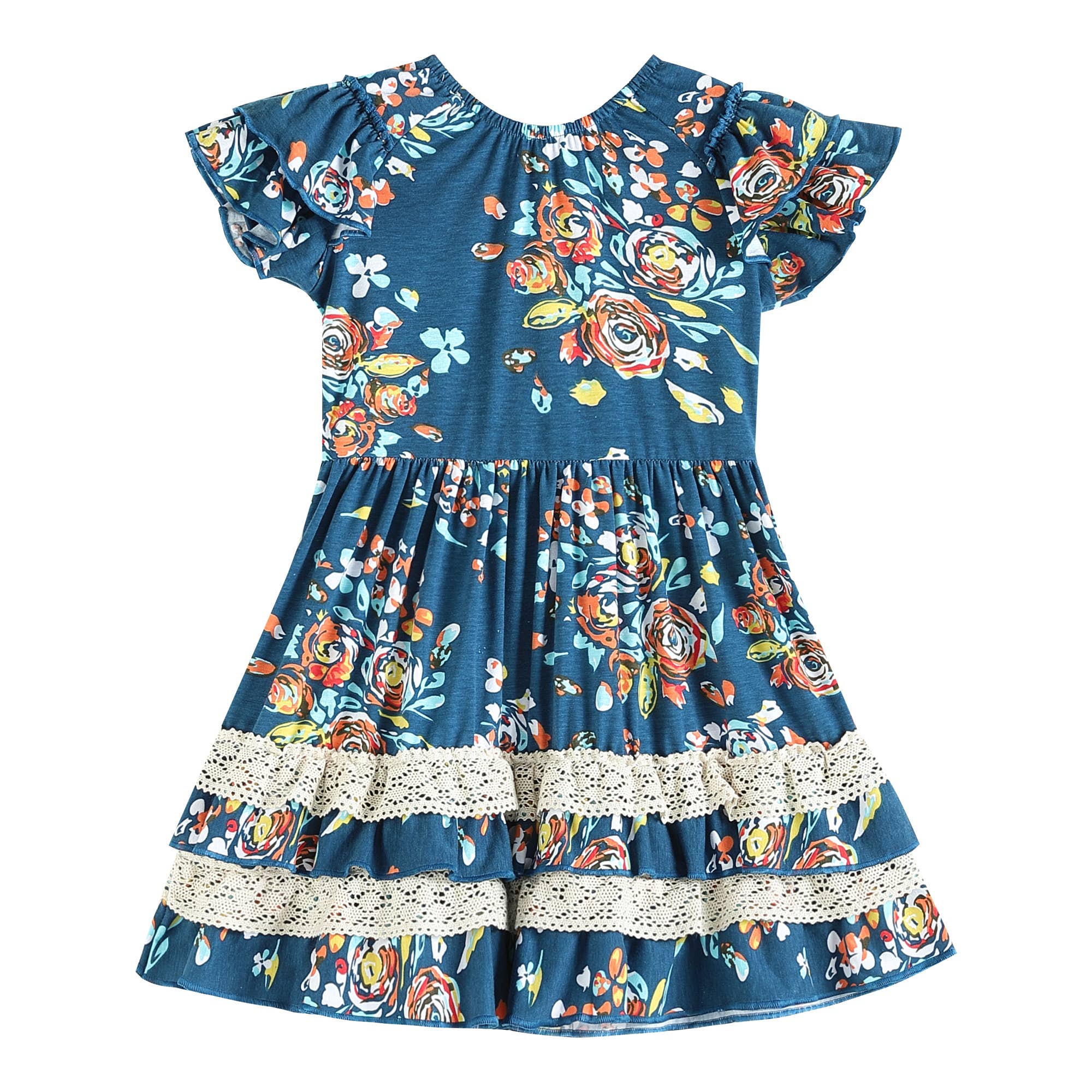 blue dress with orange flowers Real Love Blue/Orange Floral Midi Dress Shop the Mint