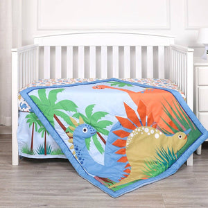 3-Piece Baby Crib Bedding Set for Boys Soft Microfiber Dinosaur Safari Blue
