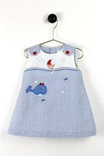 Blue Seersucker Whale Sailboat Appliqued Dress Set | 18 Months
